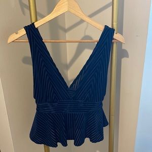 Cropped navy blue velvet peplum top